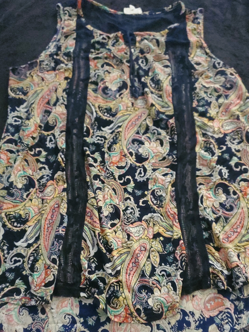 Navy Paisley Printed Women's Skirt with Black Trim